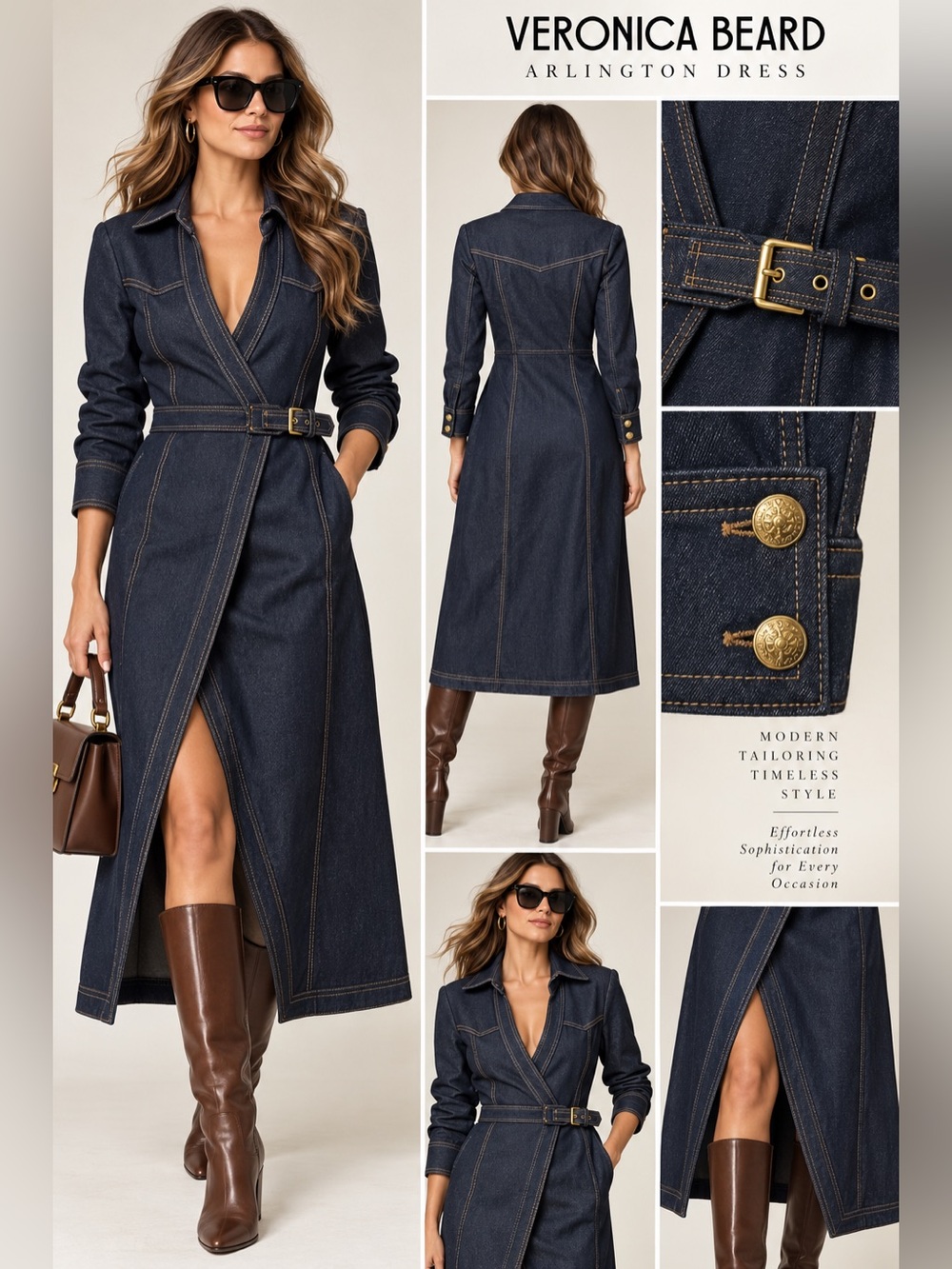 Veronica Beard Arlington Dark Oxford Denim Belted Midi Dress NWT Size 6
